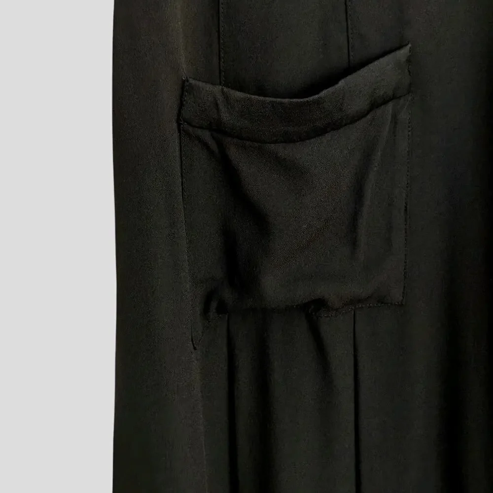 J Crew Button Front Crepe Shirt Dress Size 14 Black Ivory Pockets Preppy Career